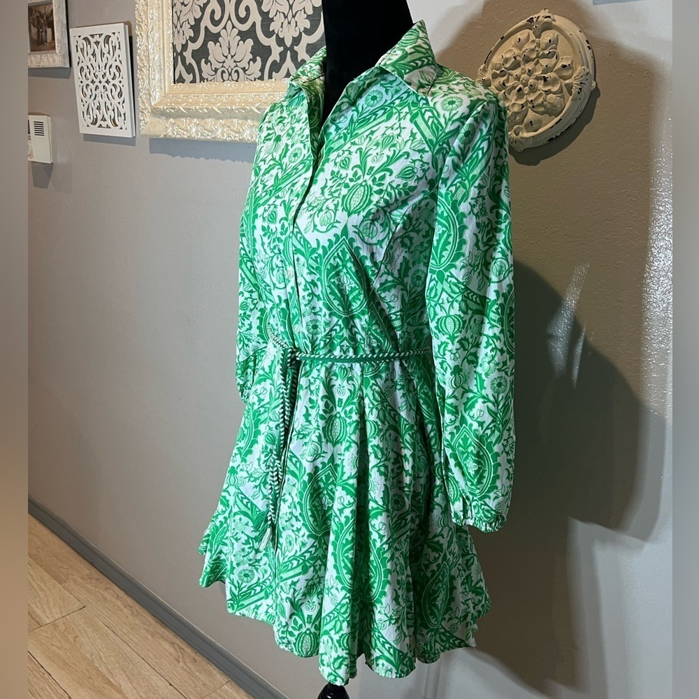 Galita Green and White Paisley Button Up Dress - Picture 5 of 10